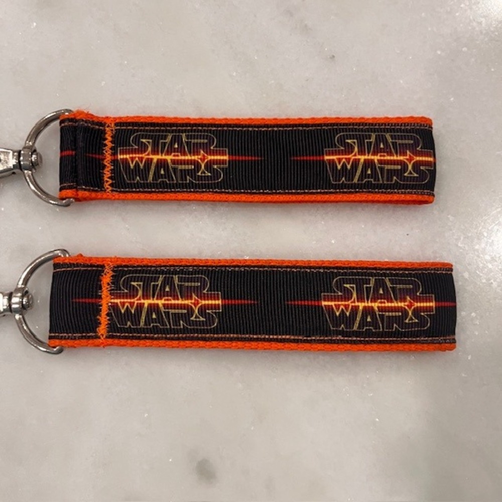 Star‎ Wars Keychain Lanyard Fabric Key Ring Holder Black Orange Set of 2